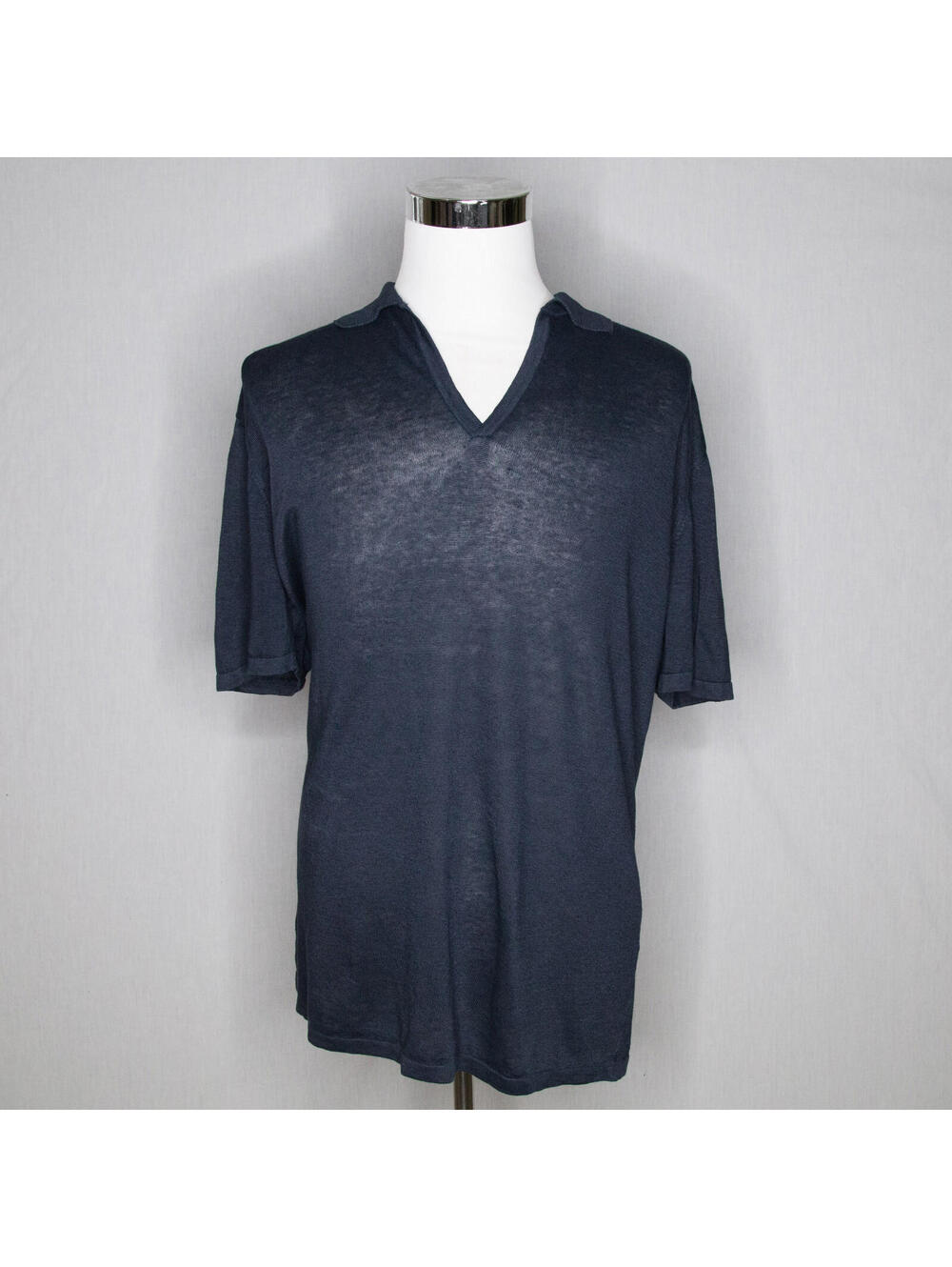 Men's 100% Capri Italy Linen See Through Polo Shirt Blue Sz XXL / 2XL